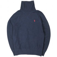 POLO RALPH LAUREN RL 抓絨高領衛衣，XS 碼，海軍藍，飾有小馬刺繡和雙 V 形襠部設計。原價：¥25,300。 [二手][POLO RALPH LAUREN]