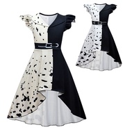 101 Dalmatians Madame Cruella De Vil Dresses Costumes Black White Cloak Dress Uniform Sets Children 