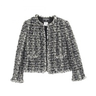 香奈兒 COCO 標誌紐扣斜紋軟呢外套 P22295V13164 尼龍人造絲/馬海毛混紡 黑色 白色 灰色 二手 女款