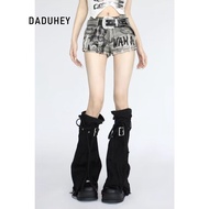 DaDuHey Women's Stretch High Waist Show Thin Black Pants Tight Shorts Straight Wide Leg Hot Pants