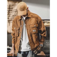American Heavy Retro Denim Jacket Men Loose Street Wear New Style Trendy Handsome Fleece Lining Carg