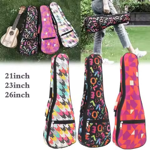21 / 23 / 26 Inch Portable Ukulele Bag 10mm Sponge Soft Gig Ukulele Mini Guitar Case Waterproof Back