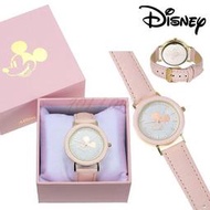 ＊FollowV＊日本飾品《現貨》米老鼠米奇 少女玫瑰金 粉紅色皮革錶帶 三針手錶/腕錶 2月 迪士尼商店