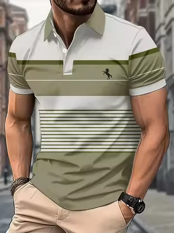 Summer New Men's Polo Shirt Horse 3d Printed Men's Button Polo Casual Short Sleeved Fashion Tops Dai