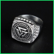 ◸ ❁ Stainless Steel Men's Ring Tau Gamma Phi Fraternity Ring with Rhinestone Size 6-13