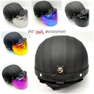 Design MHR 3 MATT BLACK Half Cut Leather Helmet Harley Helmet Retro Half Motorcycle Topi Keledar Motor Scooter Goggles Motor Accessories Helmet