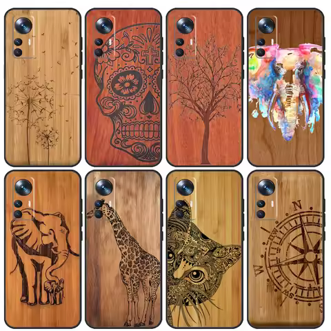 Natural Bamboo Wood Animal Print For Xiaomi POCO C65 F5 X5 X4 X3 Pro F3 F4 M5s Mi 14 13 Pro 11T 12T 