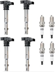 Ignition Coil Iridium Spark Plug set of 4 UF529 Compatible with Audi Volkswagen VW A3 A4 A5 R8 A6 A7