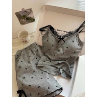 Lace pajamas set with bow pattern in 1 color for women, summer style, standard QCCC-HH139