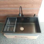 Bak cuci piring Oonginc kitchen sink 1 lubang black tipe 8050 paket komplit kran flexibel,tirisan pi