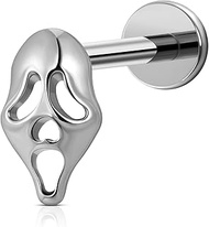 16G Halloween Scream Ghost Face Studs - ASTM F136 Titanium Gothic Earrings for Helix, Conch, Tragus,