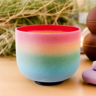 Hye-eun 8inch C note 528Hz Root Chakra Rainbow Frosted Quartz Crystal Singing Bowl with /without bag