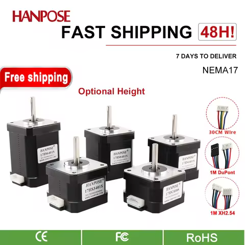 HANPOSE Nema17 stepper motor, torque 78 oz-in (52 N-cm), current 1.8 A. Models 17HS8401 17HS 2408 17