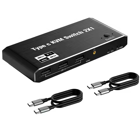 USB C KVM Switch 100W PD Charging Dual Port TypeC KVM Switcher USB-C DisplayPort 1.4 2x1 Thunderbolt