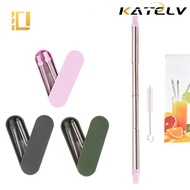KATELV Collapsible Metal Straw 304 Stainless Steel Straw Telescopic Reusable Drinking Straw Convenient Collapsible Straw Final Straw With Plastic Case