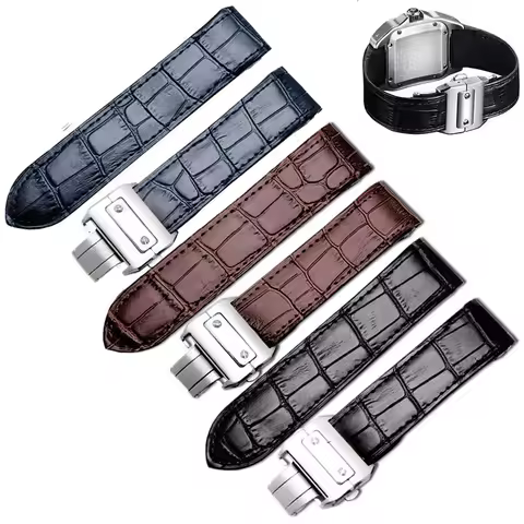 Premium-Grade Genuine Leather watch strap 20 23mm for cartier Santos strap Santos 100 men's and wome