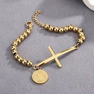 6mm Stainless Steel Catholic Rosary Bead Cross Bracelet Saint Benedict Virgin Mary Charm Men Women R