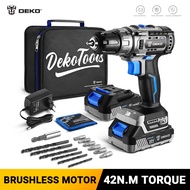 DEKO 20V Brushless Cordless Drill, 42N.m Electric Screwdriver, 1500mAh Battery, Fast Charger Power T