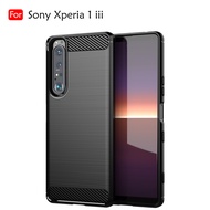 Carristo Sony Xperia 1 iii Back Case Cover Carbon Fiber Brushed TPU Silicone Soft Casing Phone Mobil