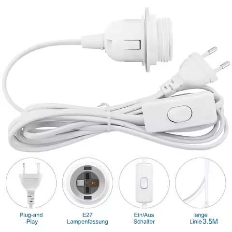 1.8m 3.5m 6m Power Cord Cables E26 E27 Half Teeth Lamp Base Holder With Switch Wire EU Plug For Pend