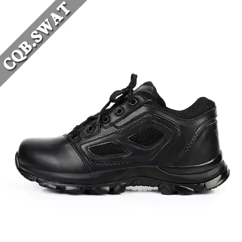 CQB.SWAT Tactical leather Black Mens shoes Summer lace-up ankle Combat Boots Breathable Male Low sho