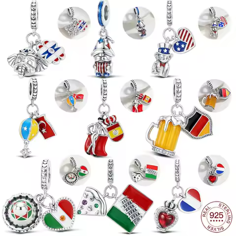 925 Sterling Silver World Country Flag Travel Pendant Mexican Flag Charms Jewelry Making For Classic