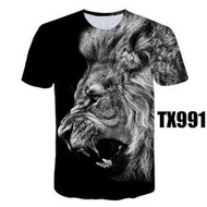 【現貨】獅子老虎動物3D印花獅子頭獅頭圖案短袖T恤夏裝男士創意個性大尺碼T恤滿版上衣