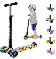 Kick Scooter 3 Wheel Scooter Kids 4 Levels Adjustable Height PU Flashing Light Wheels Wide Deck