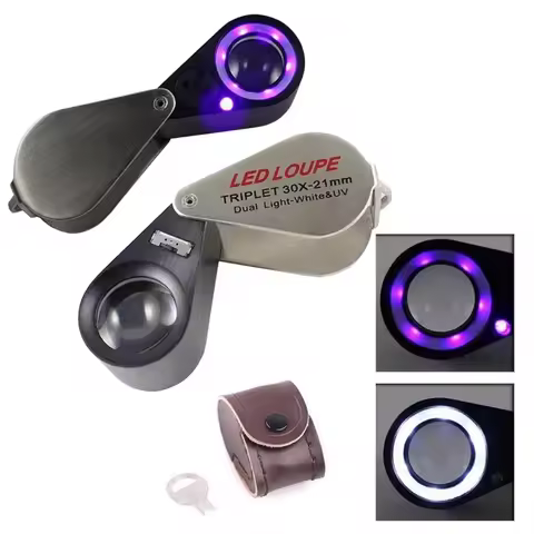 10X 20X 30X 40X Magnifier with 6 LEDs 7 UV Lights Jewelry Diamond Magnifying Glass Handheld Illumina