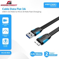 VENTION VAS-A12-B025 Flat USB Data Cable a 3.0 Male to Micro B Male 25CM Fast Charging 2A 5Gbps Flex