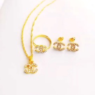 18k gold Bangkok necklace earrings ring 3in1