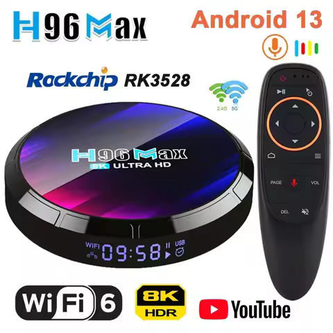 H96 Max Smart TV Box Android 13 4GB 128GB Quad Core Cortex A53 Support 8K 4K Video Wifi Google Voice