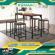 4FT Bar Table With 4 Chairs / Stool Dining Set 1+4/Meja makan set 1+4/Meja makan murah