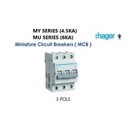 Hager 6A-63A 3pole 4.5ka/6ka MCB (MY/MU Series)