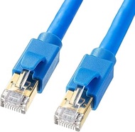 Sanwa Supply KB-T8-01BL CAT8 LAN Cable, 3.3 ft (1 m), 40Gbps/2,000 MHz, RJ45, Anti-Knob, Blue