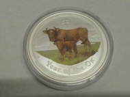 Perth Mint Australia Lunar Ox 2009 1 oz .999 Silver Coin Colorized BU (Series II) Color Colored Colo
