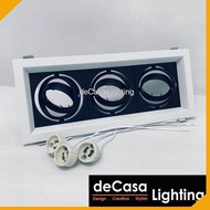 Decasa Lighting Triple Eyeball Casing Set With Led Bulb GU10 Lamp Holder Spotlight Recessed Downlight Lampu Hiasan Siling Triple Head Rectangle Downlight Eyeball Ceiling Light (EB-GU10-3)