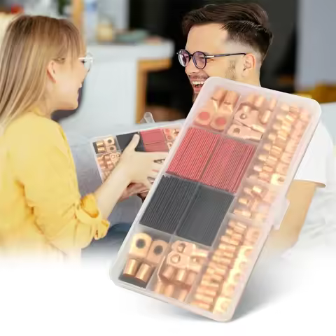 174Pcs Copper Wire Lugs, Terminal Connectors AWG12 10 8 6 4 2 with Heat Shrink Set, Battery Cable En