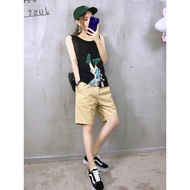 Summer Thin Five-point Pants Women Simple All-match Straight 5-point Middle Pants Large Size Cool Ha