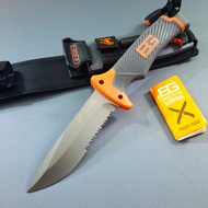 มีดพกพาเดินป่า BG GERBER แบบพกพาสีดำด้าน ใบหยัก ขนาด26cm.ใยยาว 12cm. ใบหนา 4mm.พร้อมแท่งขีดไฟและแผ่น