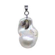 Large Baroque Pearl Pendant Natural White Pearl Irregular Shape Silver Pendant Vintage Ladies Neckla