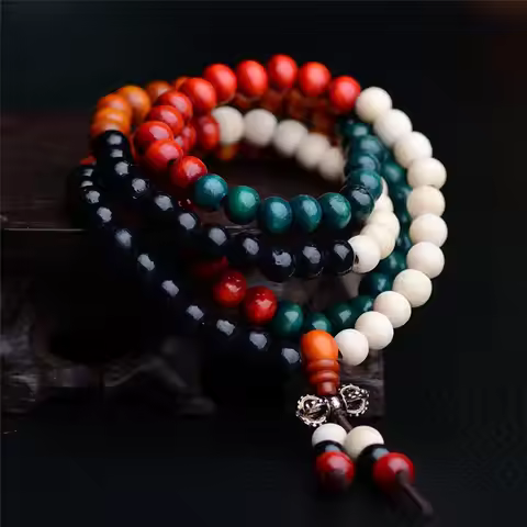 8mm Natural Sandalwood Buddhist Buddha Rosary Beads Prayer Beads Mala 108 Beads Bracelets Unisex Men