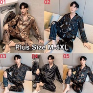 Quality Men's Plus Size M-5XL Silk Satin Pyjamas Set Boys Male Baju Tidur Home Wear Suits  Long Slee