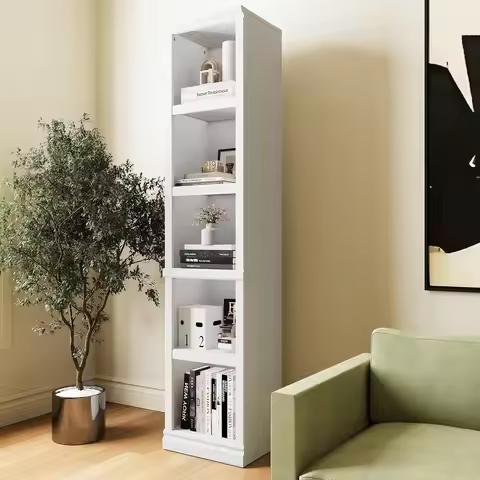 70" Tall White Bookcase 5 Tiers Narrow Bookshelf Living Room Storage, Customized