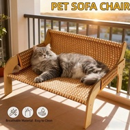 【SG STOCK】Wooden Cat Lounge Chair Cat Scratch Chair Summer Cooling Cat Bed Rattan Mat Cat Sofa