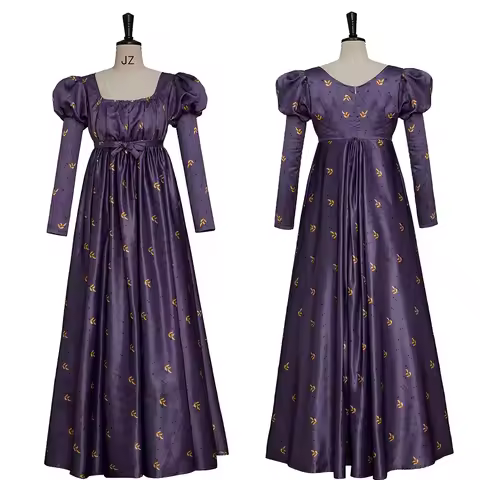 Women's Purple Floral Regency Dress Renaissance Historical Costume Retro Walking Dress Medieval Vint