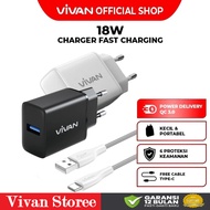VIVAN C18C Power Charger Adapter 18W Quick Charger Batok + Official Original Type-C Cable Travel Ada