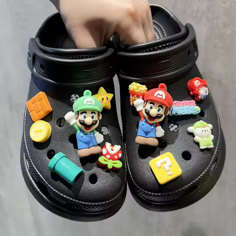 Super Mario Shoes Charms Set 3D Cartoon Game Shoe Accessories Popcorn Piranha Plant Clog Decorations