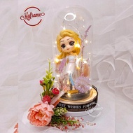Princess Character Glass Kaca Dome LED Artificial Driedd Flower Bunga Custom Hand Made Hiasan Dekora