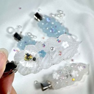 Handmade Elegant Ribbon Hairclips ☀️ made with decoden charms ✨ Ivory Sparkle Collection